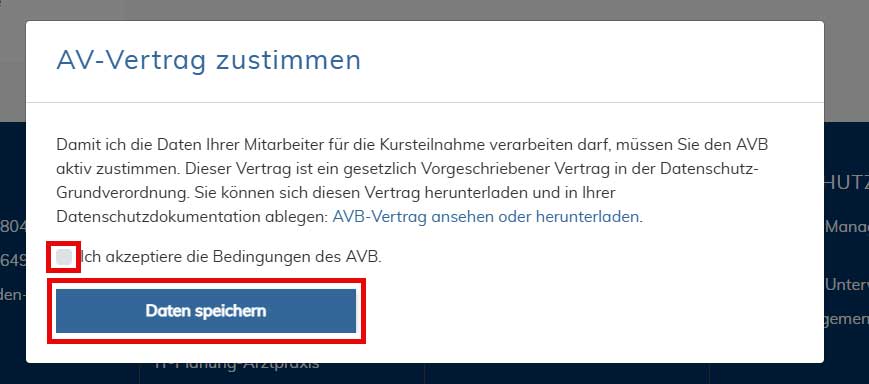 Bildschirmfoto: AV-Vertrag zustimmen