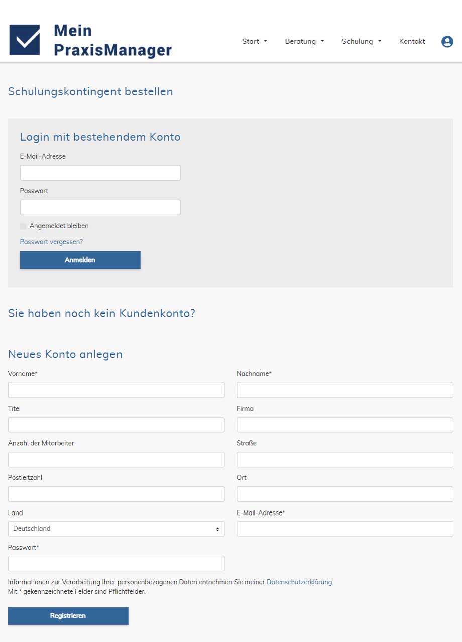 Bildschirmfoto: Praxis registrieren