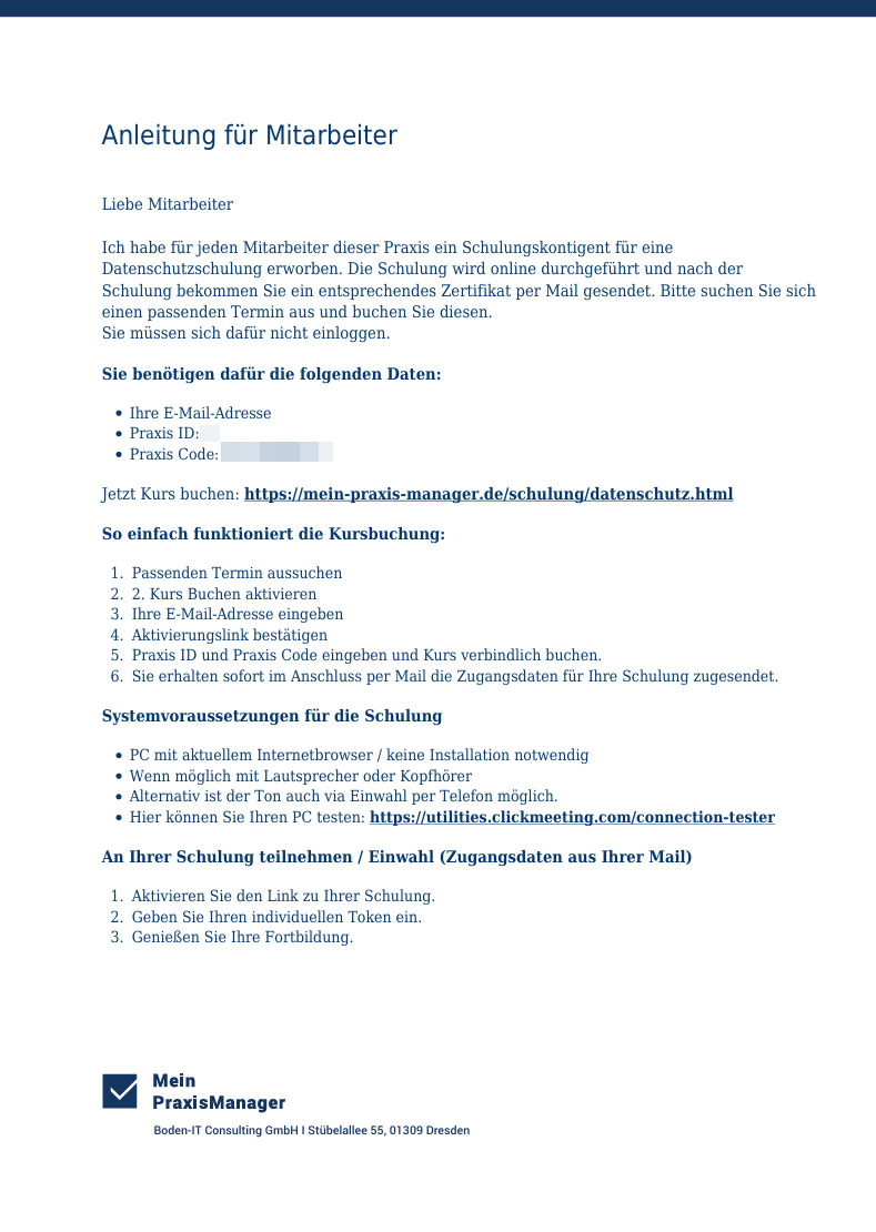 Anleitung zum Buchen von einer Datenschutzschulung.