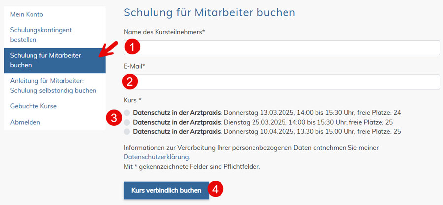 Anleitung für Praxisleitung: Schulung manuell buchen